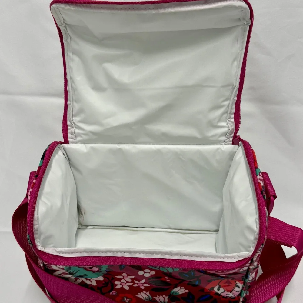 Vera Bradley Pink Floral Insulated Lunch Bag Cooler Adjustable Strap Glossy